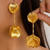 PuRui Gold Color Flower Long Drop Earrings For Women Elegant Zircon Girls Korean Style Dangle Earrings New In Party Accessories