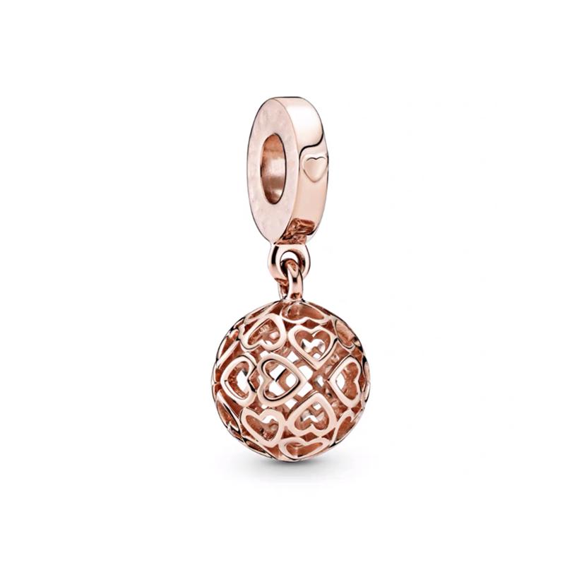 Rose gold plated Exquisite Bead Sparkling Pink Hot Air Balloon Dangle Charm for Women fit European Original Bracelet DIY Jewelry