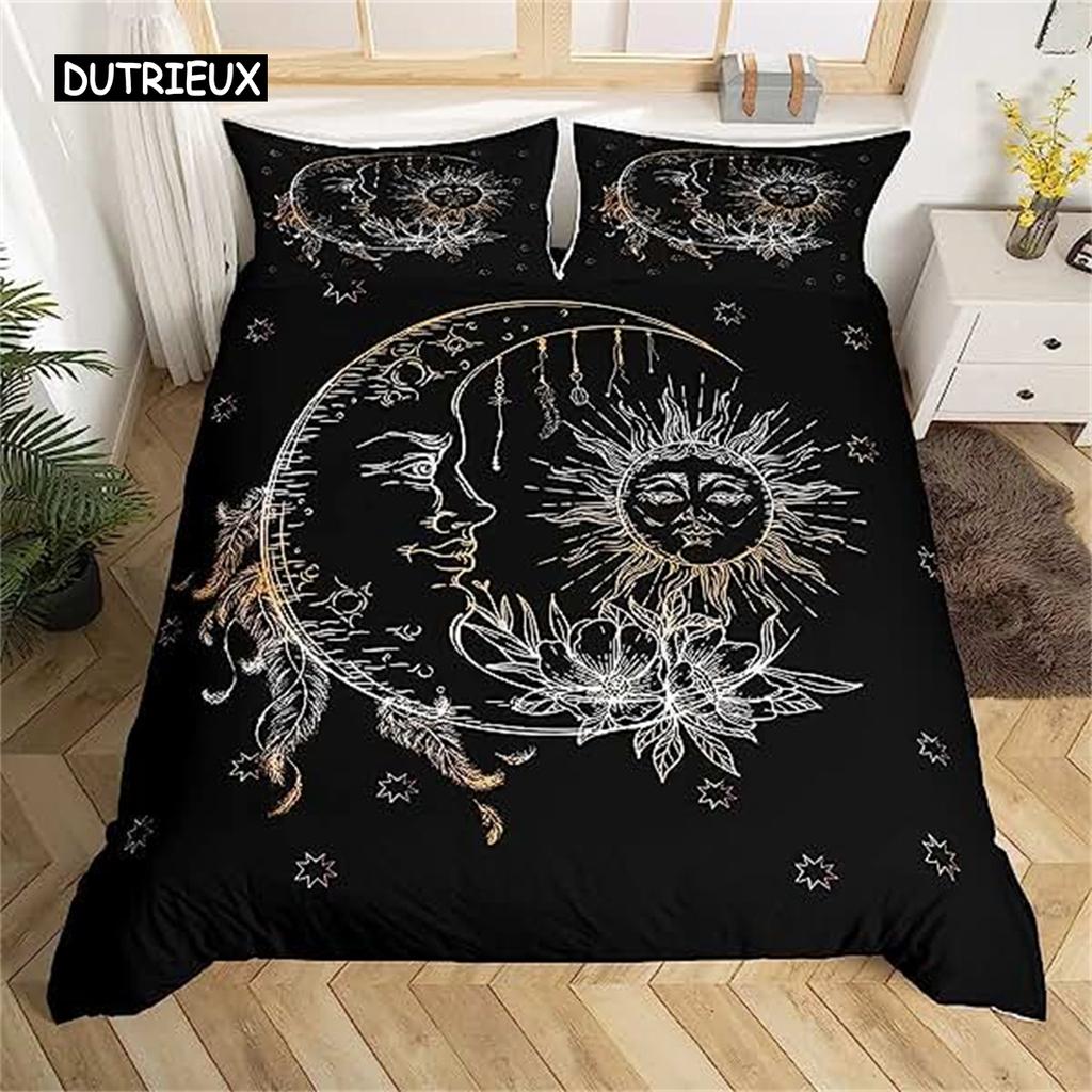 Duvet Cover Yellow Sun And Moon Sunflower Duvet Cover Vintage Indian Boho Floral Bedding Colored Mandala Tribe Bohemian Style