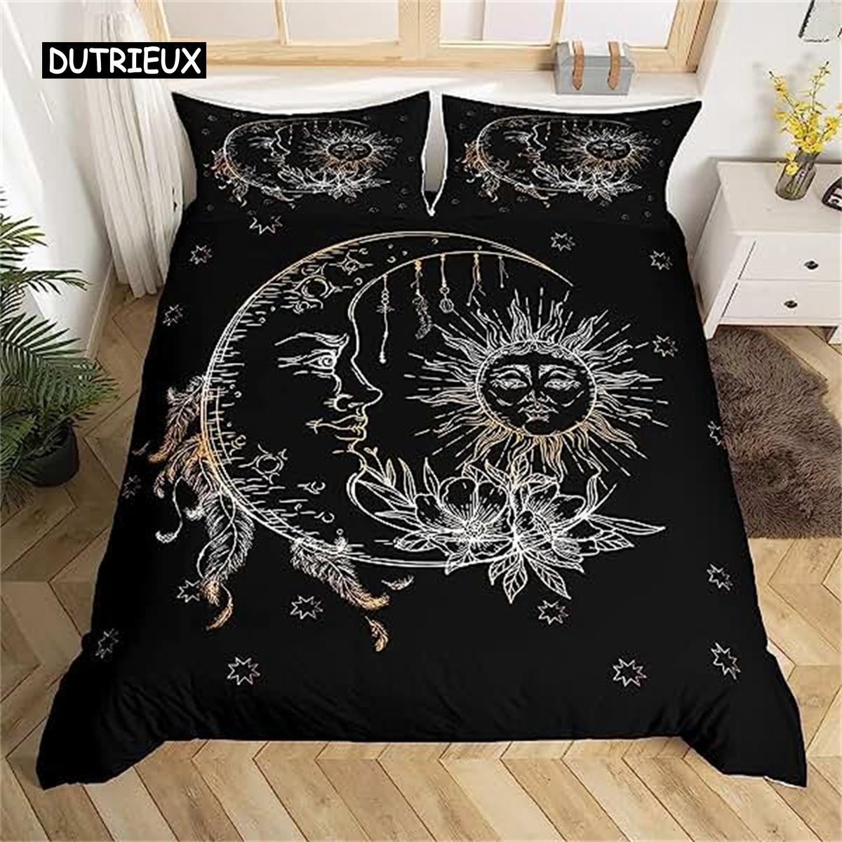 

Duvet Cover Yellow Sun And Moon Sunflower Duvet Cover Vintage Indian Boho Floral Bedding Colored Mandala Tribe Bohemian Style EU single(135x200cm)