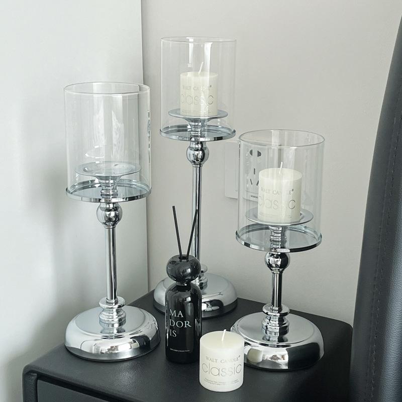 Detachable Metal Glass Candle Holders Transparent Luxury European Style Candlestick Anti-slip Table Ornaments