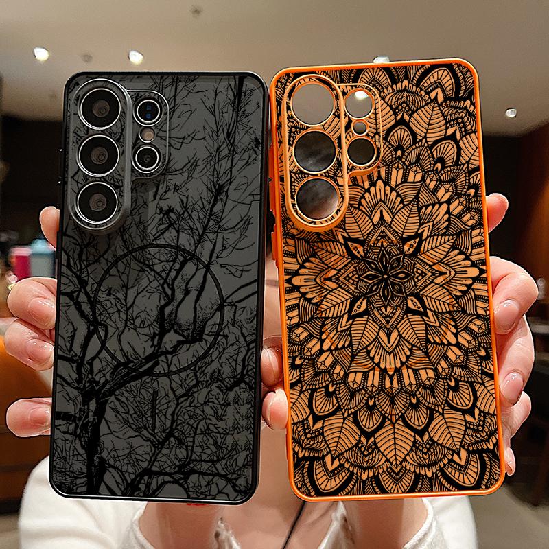 Retro Mandala Flower Pattern Case For Samsung S26 Edge S25 FE S24 Plus S23 S22 Ultra A15 A16 A17 A35 A36 A37 A54 A55 A56 A57 5G Magnetic Matte Cover
