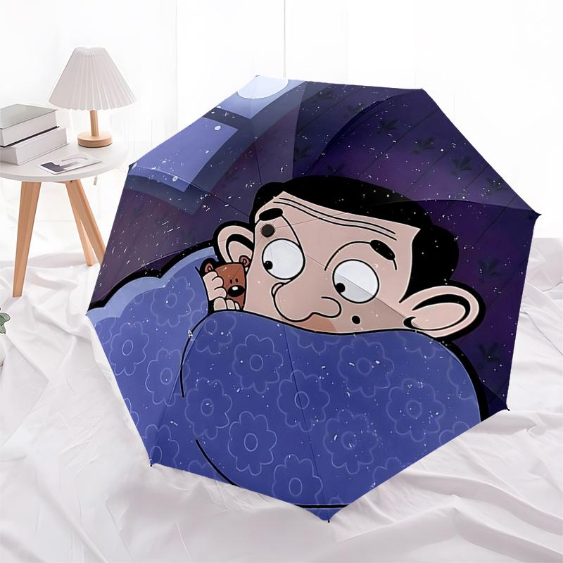 

Mr. Bean s Automatic Opening/Closing Umbrella with 3-Fold Design and Iron Frame - Perfect for Outdoor Use, Festive Gifts, Travelers, and Dai