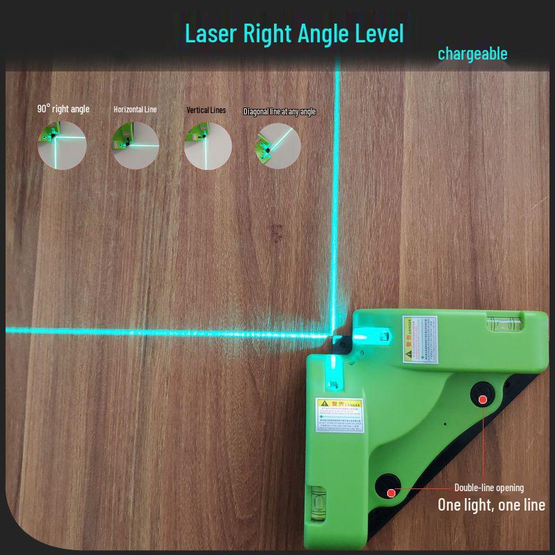 Vysoce přesný zelenomodrý laserový vodováha s jemnou čárou a značením pravého úhlu