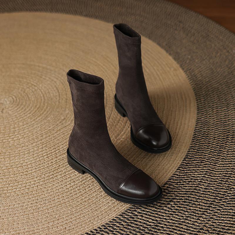 Krazing Po Microfiber Flock Winter Round Toe Size 33 Chelsea Boots Size 43 Zipper High Quality Low Heels Ankle Boots