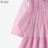 ZANZEA Lässige Bluse mit Rundhalsausschnitt, einfarbig, locker und kurzärmelig für Damen