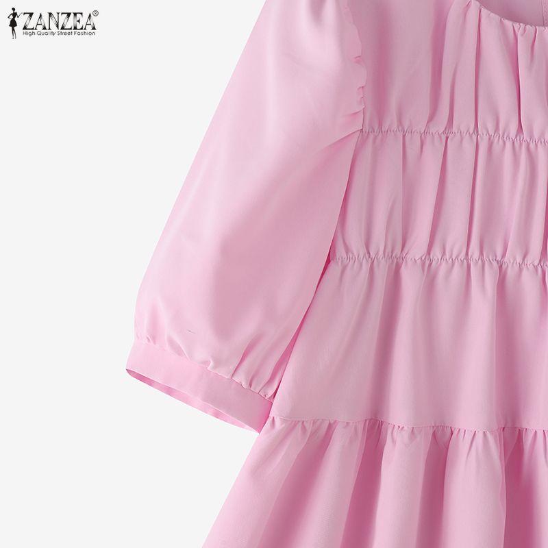 ZANZEA Lässige Bluse mit Rundhalsausschnitt, einfarbig, locker und kurzärmelig für Damen