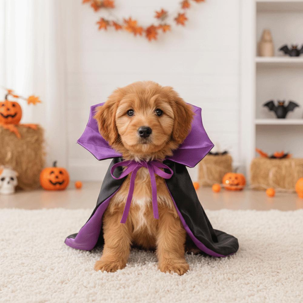 Stand Collar Pet Gothic Costume Tie Closure with Ear Holes Dog Horn Headband Lightweight Red Black Contrast Cat Gothic Cloak