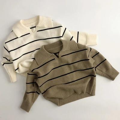 Children's Striped Korean Sweater Spring Autumn V-Neck Pullovers Boys  Turtleneck Sweater Winter Baby Girls Top Clothes