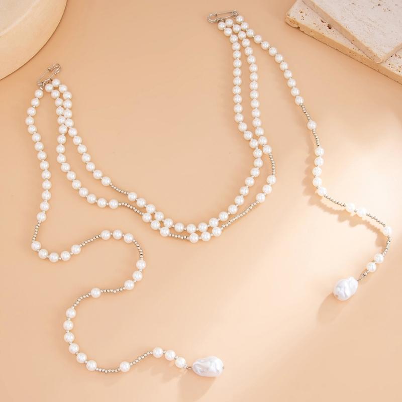 Clip On Waist Chain Accessory with Layered Pearls Look Draped Chains, Decorative Outfit Accent for Party and Festival Wear