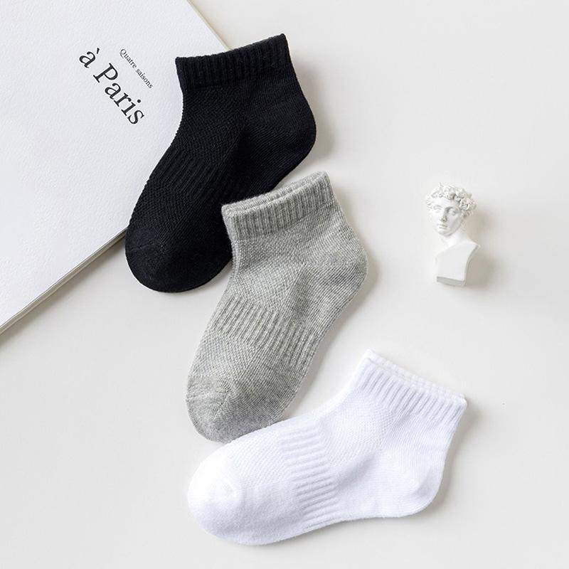 3 Pairs Solid Color Thin Boat Socks for Boy Girl Summer Mesh Breathable Kids Short Socks 2-12 Years Children Sports Ankle Socks
