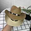 Men's Hat Summer Outdoor Sun Hat Big Edge Curled Western Cowboy Hat Mountaineering Sun Protection Hat Silver Belt Top Hat