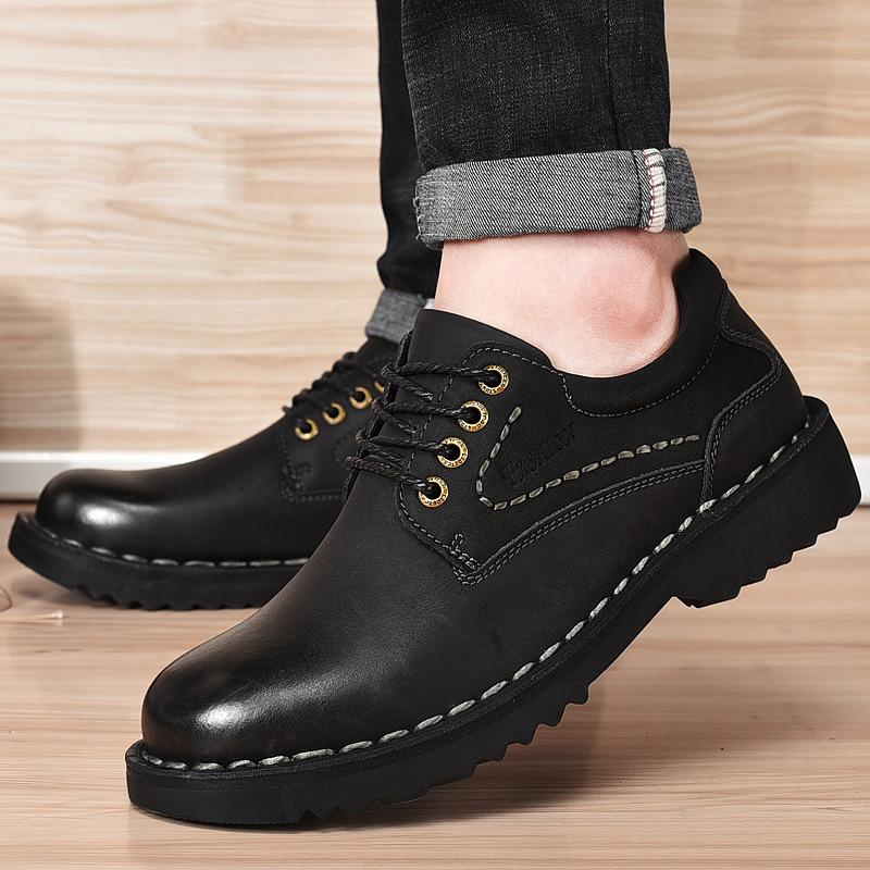 Leather Big Head Stitched Leather Shoes Wide Head Round Head Retro Polished Tooling Shoes Martin Breathable Casual Men's Shoes