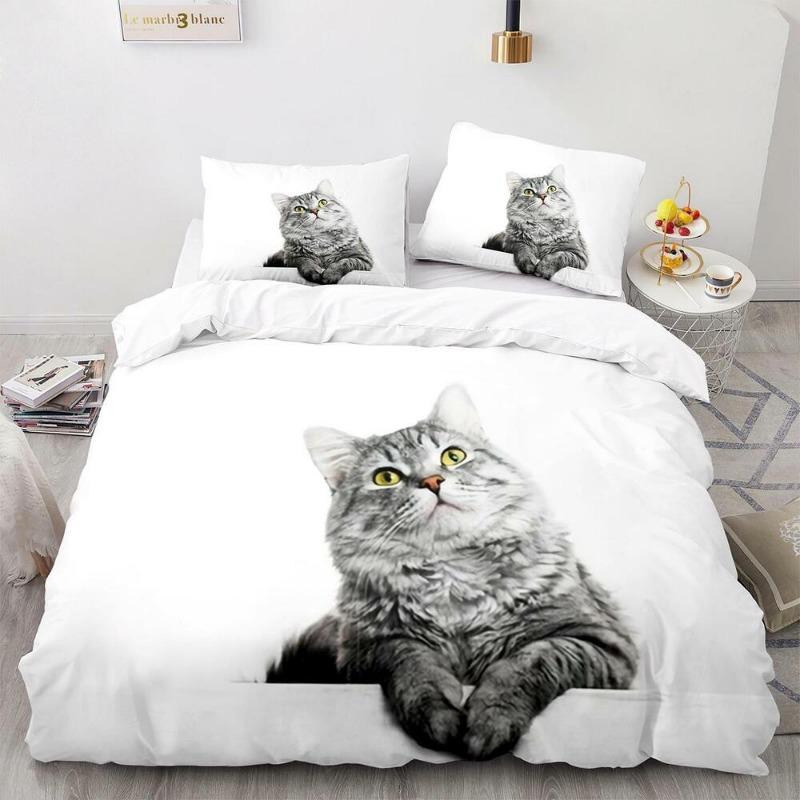 Cartoon Pet Cat Pattern Bedding Kit Quilt Cover Pillowcase Single and Twin Bed Large Size Large Size Adult and Teenager Gift
