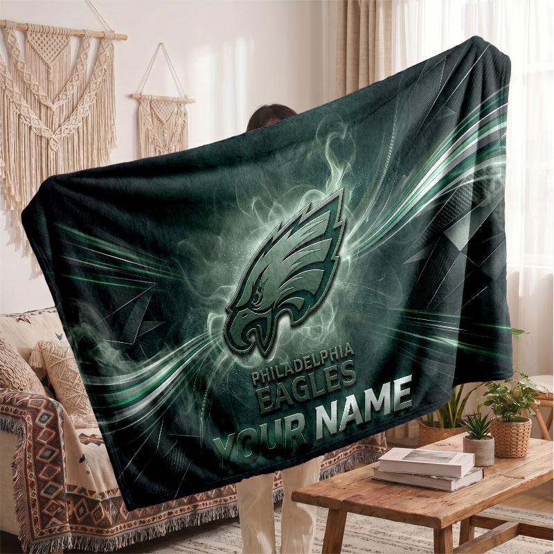 Philadelphia Eagles Flannel Blanket, Custom Name Text Personalized Soft Throw Blanket Home Decor Gift