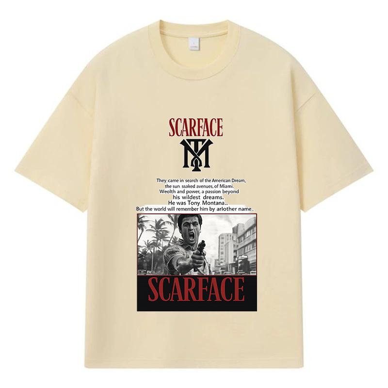 

2026 Scarface З принтом Графічний Вуличний одяг Y2k Харадзюку 100% Бавовна Футболка Повсякденна Оверсайз Літня Чоловіча Футболка XXL хакі