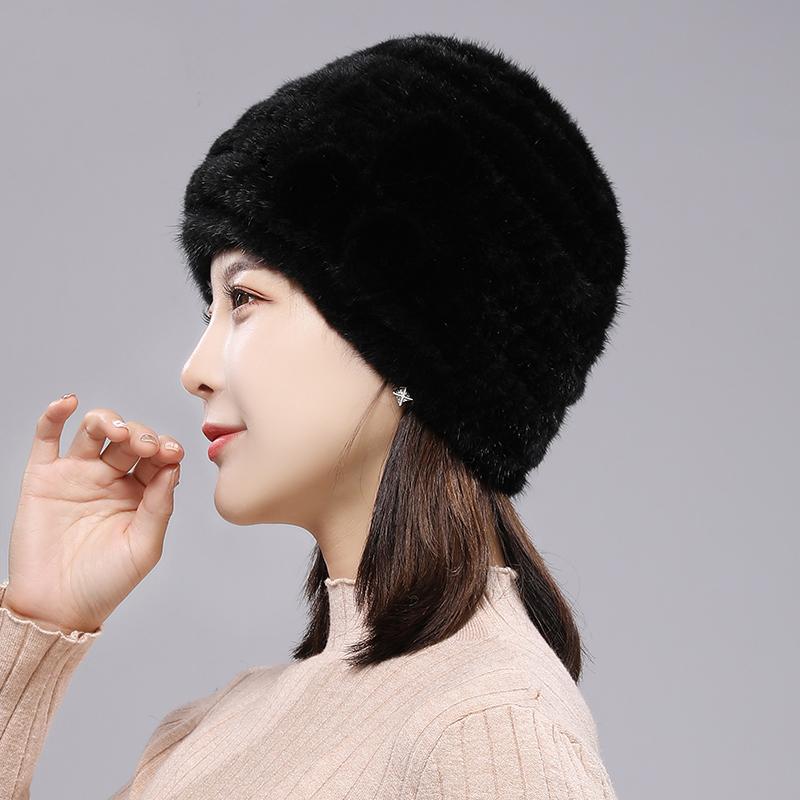 Russian Winter Women Real Mink Fur Hat Outdoor Keep Warm 100% Real Mink Fur Hats Lady Knitted Natural Mink Fur Cap