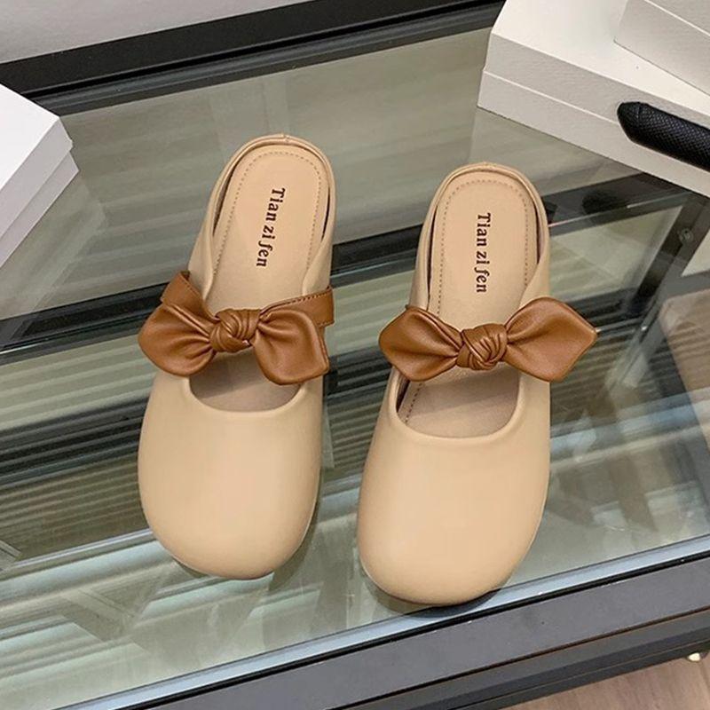 Flat-bottomed bag head half slippers women's shoes wear new spring and summer pregnant women lazy half tray gentle evening cool slippers