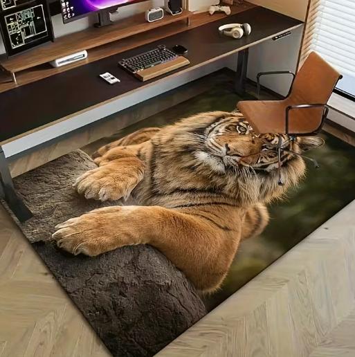 3D Tiger Design Area Carpet Soft Floor Mat Suitable for Living Room Bedroom Carpet Coffee Table Machine Washed Decorative Carpet