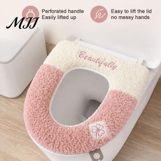 Easy Clean Commode Seat Cushion Soft Plush Toilet Cover, Cartoon Warmer Pad with Zipper Closure, Thickened Thick Fluffy Bathroom Decor for Winter,