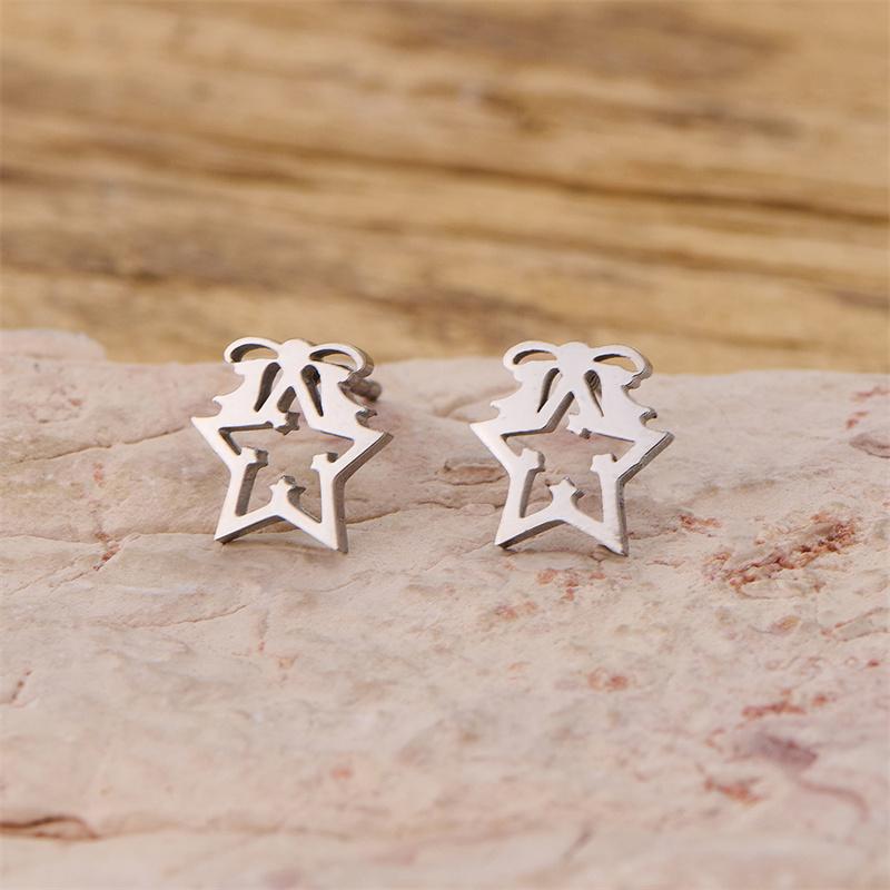 Christmas Tree Reindeer Pattern Earrings Women Student Teen New Year Gift Stainless Steel Cartilage Piercing Earring Zircon