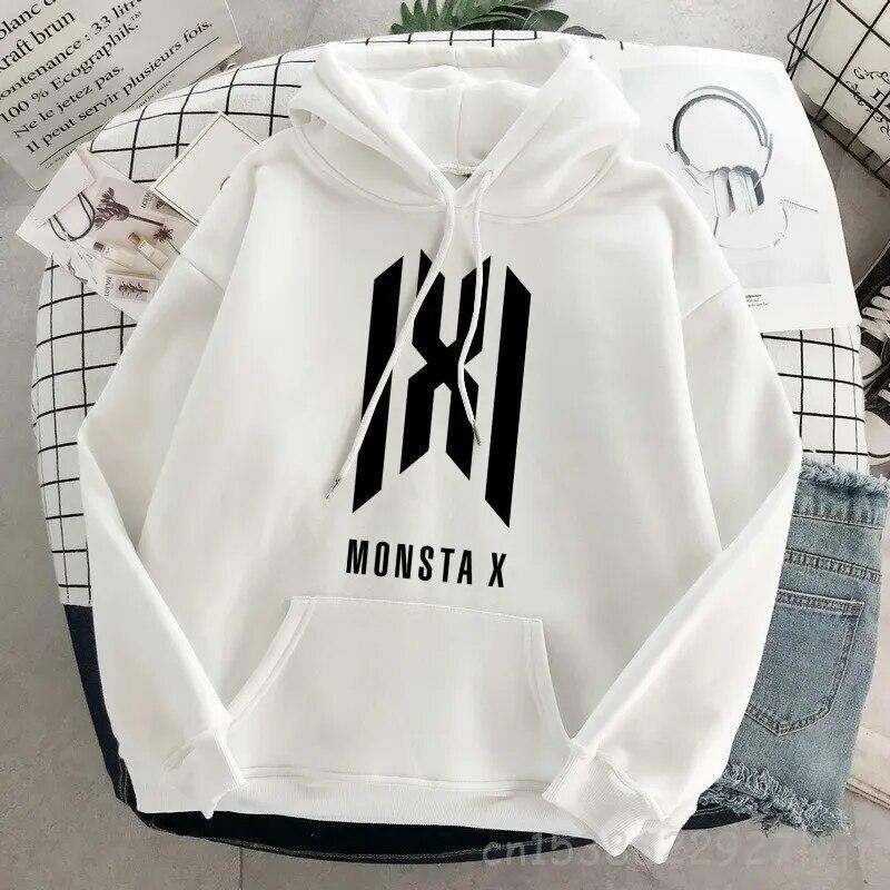Hipster svetr Monsta X oversized módní mikina s kapucí Harajuku mikina podzimní oblečení ženy mikiny s dlouhým rukávem streetwear unisex mikina