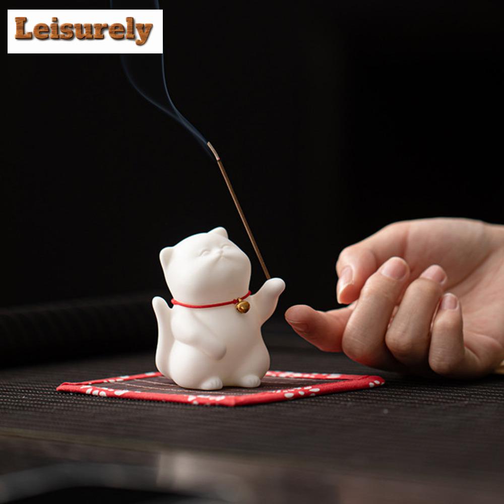 Cute Cat Porcelain Fragrance Insert Holder Tea Set Accessories Cute Aromatherapy Stove Decoration Pet Home Creative Tea Pets