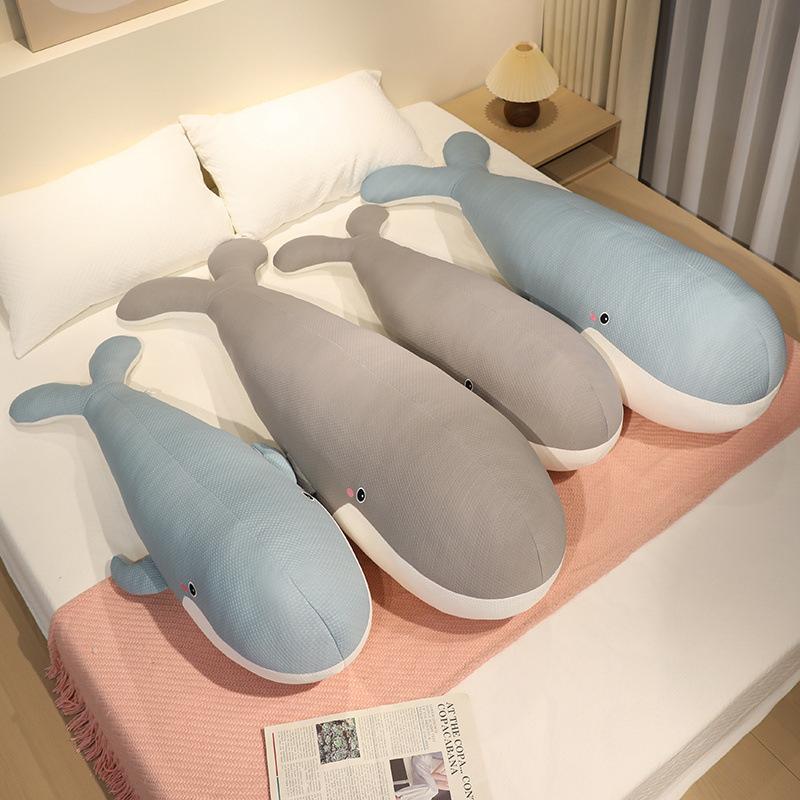 Soft ice silk whale throw pillow plush toy doll big blue whale doll girl company soothing doll