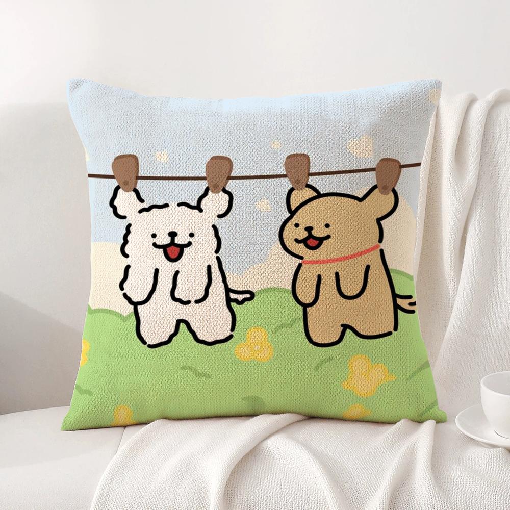 Korean Line P-Puppy Cushion Cover Summer Coolness Linen Fabric Double-Sided Printing Pillow Case Sofa Home Decor Gift