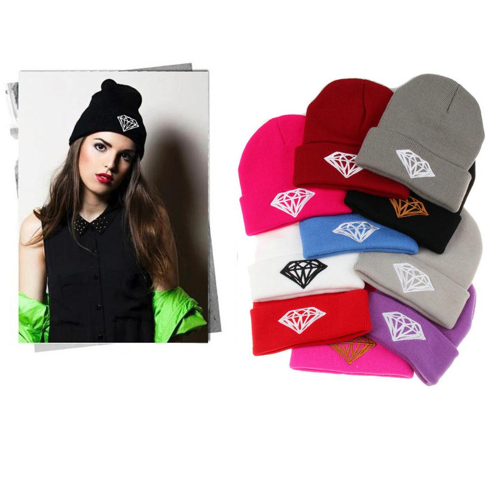 Fashionable Wool Knit Hat with Diamonds Embroidery, Hip-hop Style, Warm and Comfortable for Snowboarding and Running