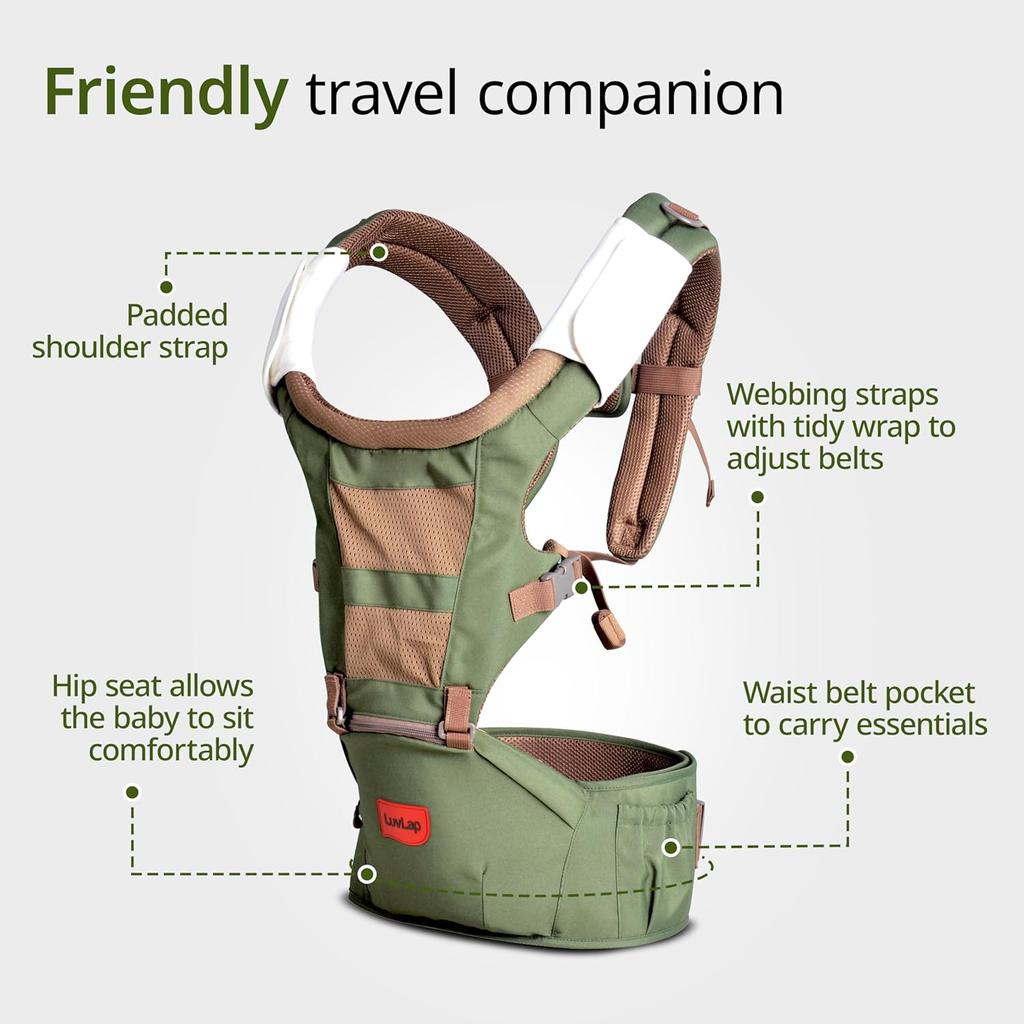LuvLap Royal Hüftsitz Babytrage 4 in 1 Verstellbare Ergonomische Unterstützung für Kleinkinder und Neugeborene Komfort Grün