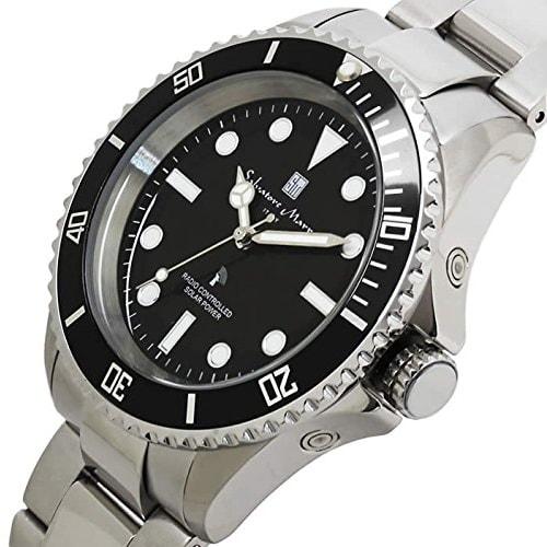 Salvatore Marra Men's Radio-Controlled Solar Dive Watch, SM16103, Silver/Black, Exclusive To Our Store.
