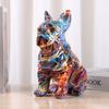 Bulldog Statue Dog Desktop Ornament Creative Colorful Art Animal Statue Resin Puppy Figurine for Bookshelf Table TV Cabinet