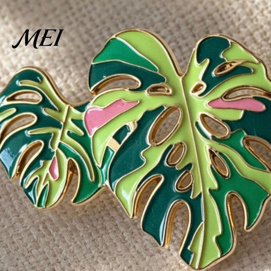 Buntes Blatt Abzeichen Legierung Brosche, Emaille Design Anstecknadel, Pflanzenliebhaber mit glatten Linien Monstera Deliciosa Brosche Helle Farbe, Frischer Stil