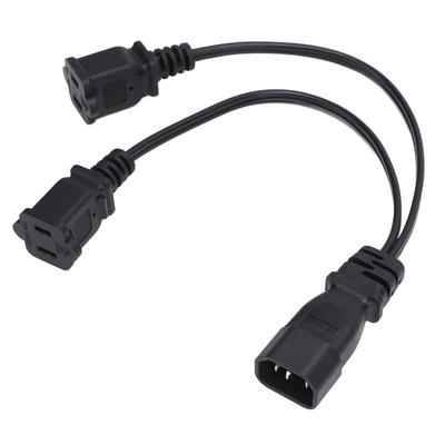Napájací kábel IEC320 C14 samec na 2 Nema 1 15R samice PVC Y rozbočovač Predlžovací kábel pre
