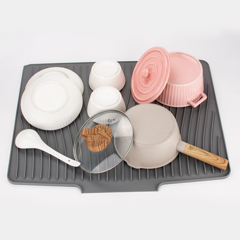 Silicone Dish Drying Mat Non-Slip Drying Mat Heat Resistant Diversion Opening Slope Drainage Pad Kitchen Pans Tableware Coaster
