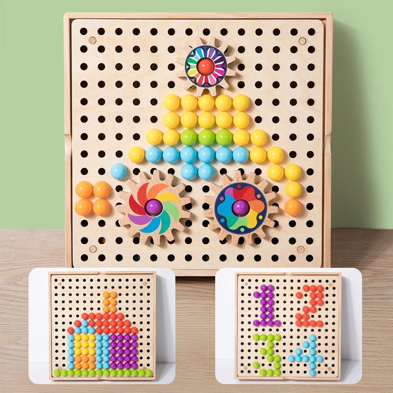 Toddler Gear Mushroom Peg Puzzle - Early Education Geometric Shapes, Creative Interlocking Board Toy