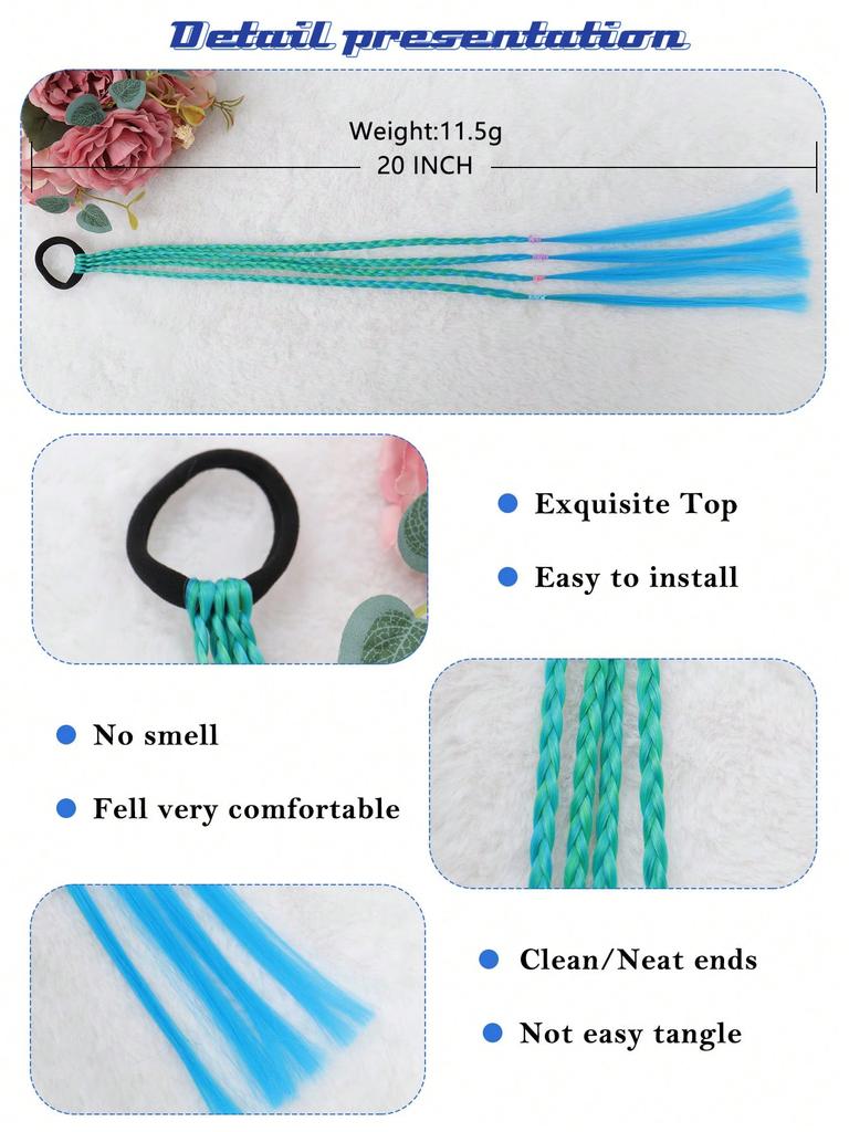 Synthetic Hairpieces 20inch Ponytail Colored Braids Hair Extensions With Rubber Bands Rainbow Braided Accessories For Women Party Highlights Cosplay