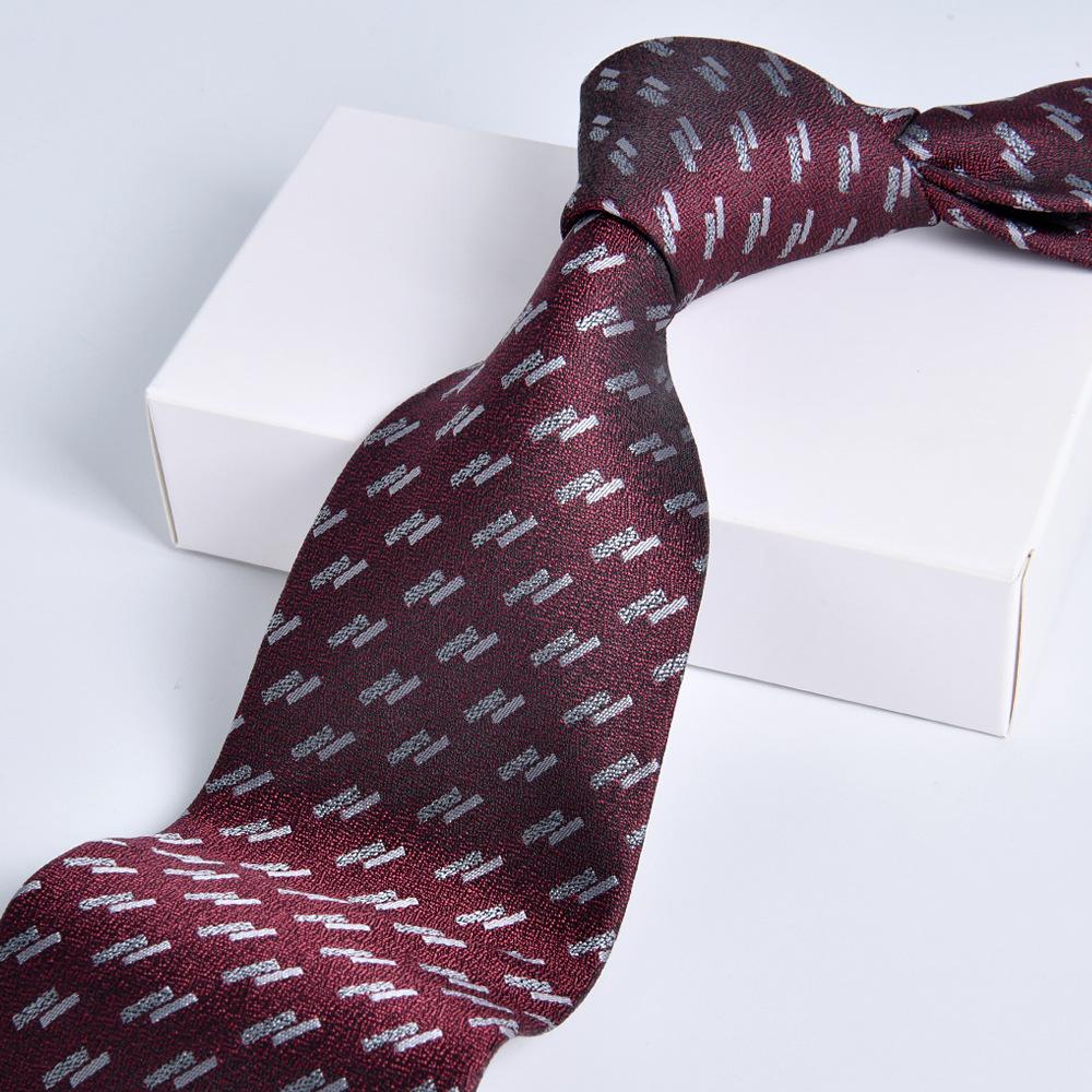 Men's Burgundy Striped Jacquard Formal Business Tie, 8cm Handmade Tie Decoration