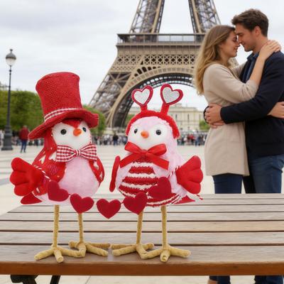 Valentine's Day Bird Figurines Romantic Standing Plush Love Birds Ornament for Home Tabletop Mantel