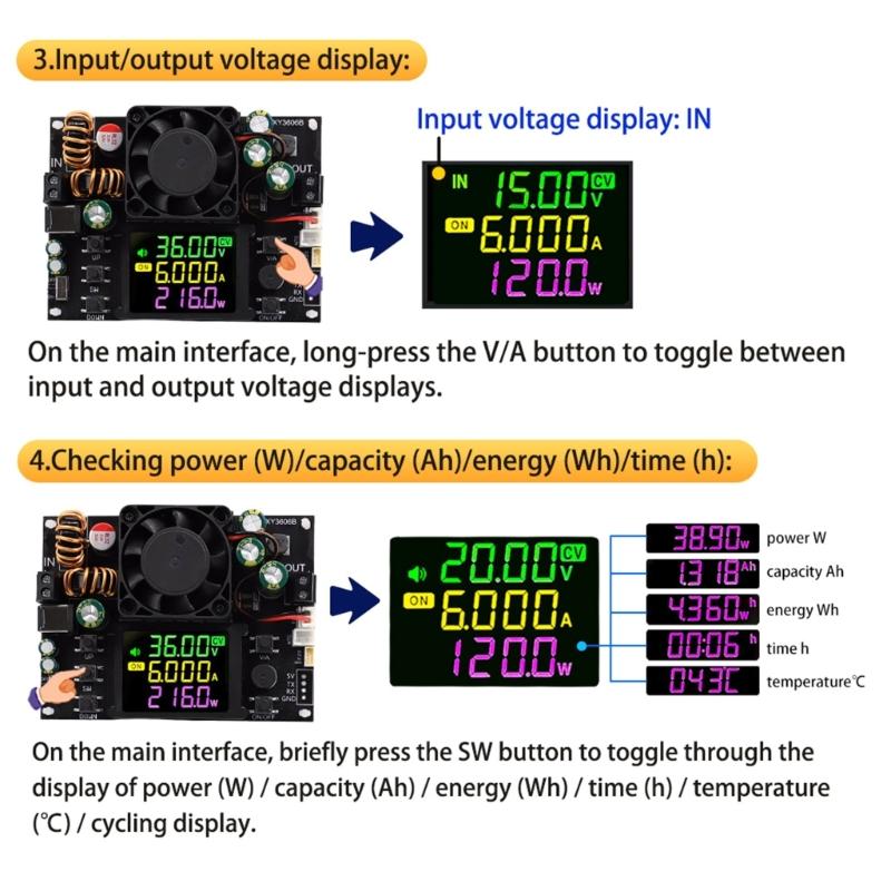 XY3606B 216W Step-down/up Adjustable Voltages Regulated Power Supply Solar Charging Module with LED Display