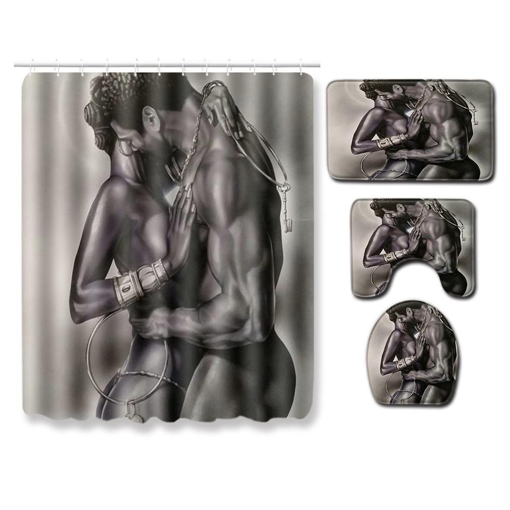 Shower Curtain Floor Mat Set African Woman E-Commerce Bathroom Carpet