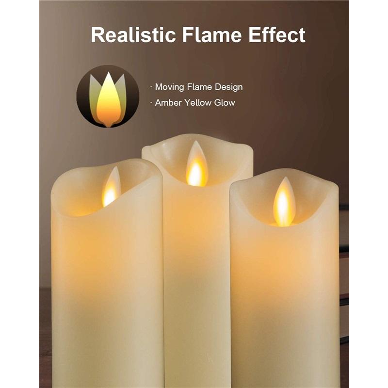 LED-Kerzen ohne Flamme, batteriebetrieben, LED-Säulen, echtes Wachs & beweglicher Docht, flackernde Kerze mit Fernbedienung