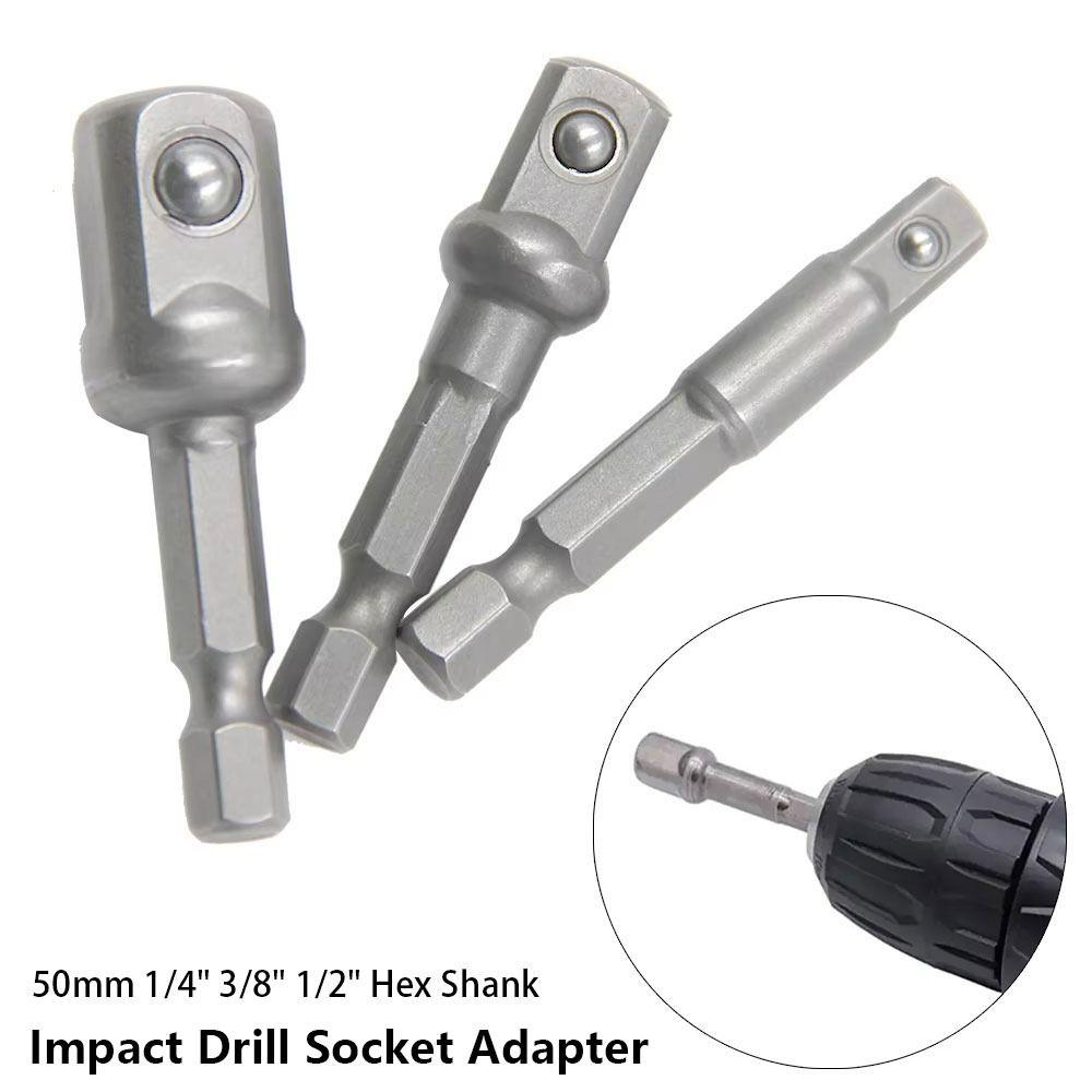3Pcs/Set 1/4" 3/8" 1/2" Hex Shank Impact Drill Socket Adapter  Electric Tool Accessory