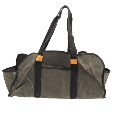 Log Carrier Waxed Canvas Dark Green Waterproof Large Capacity Reinforced Handles Foldable Anti Slip Firewood Bag for