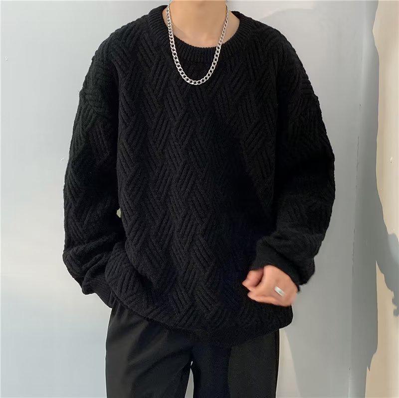 Unisex Crossed Cable Knit Sweater: Thick, Loose, Long-Sleeve, Round Neck - Perfect for Autumn/Winter.