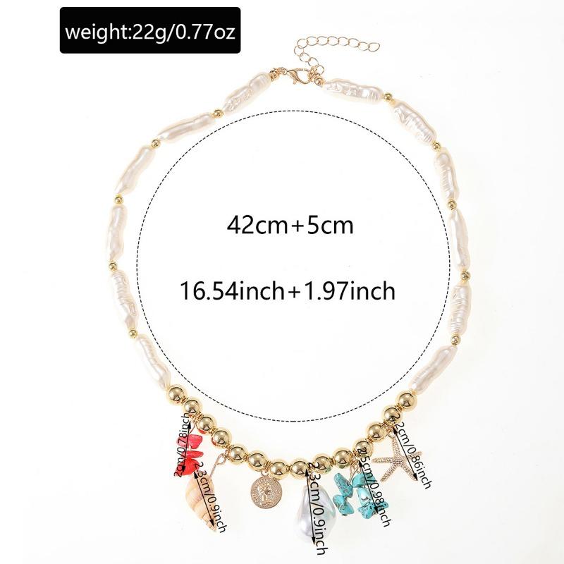 Colored Gravel Starfish Necklace Niche Irregular Imitation Pearl String Chain Collarbone Chain Accessories