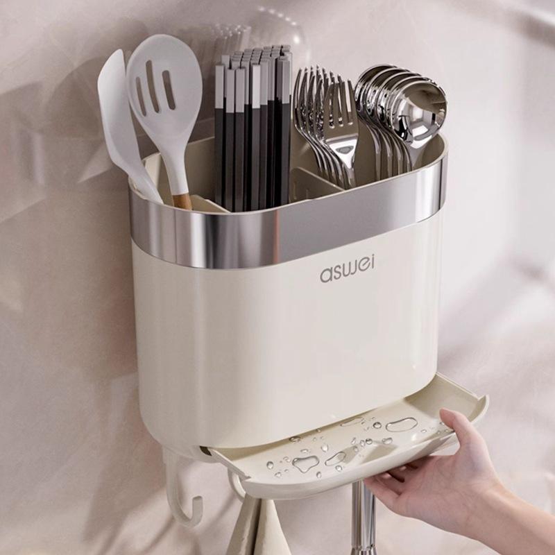 Essstäbchen Aufbewahrungsbox Wandmontiert Zylinder Küche Löffel Aufbewahrungsgestell Schnell Abtropfgitter Haushalt Lochfrei