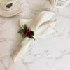 6pcs with Red Berries Christmas Pine Needle Napkin Ring Wooden Napkin Buckle  Restaurant