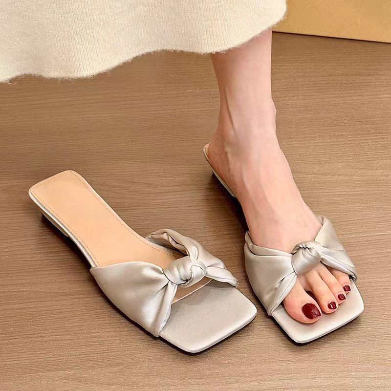 Fashion Summer Women's Slippers Elegant Square Toe Low Heels Women Fashion Slideshow Women Outdoor Party Dress Slippers